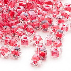 4mm clear color lined red triangle glass beads, Miyuki TR1111, 22 gm, ~242 beads