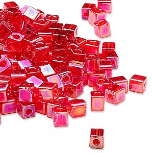4mm transparent rainbow red square beads, Miyuki # SB254, 20gm, ~208 beads