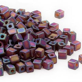 4mm trans frost rainbow dark yellow square beads, Miyuki SB134FR 20gm ~208 beads