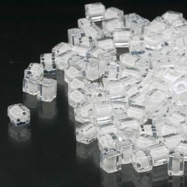 4mm white color lined clear square beads, Miyuki SB1104, 20gm, ~208 beads