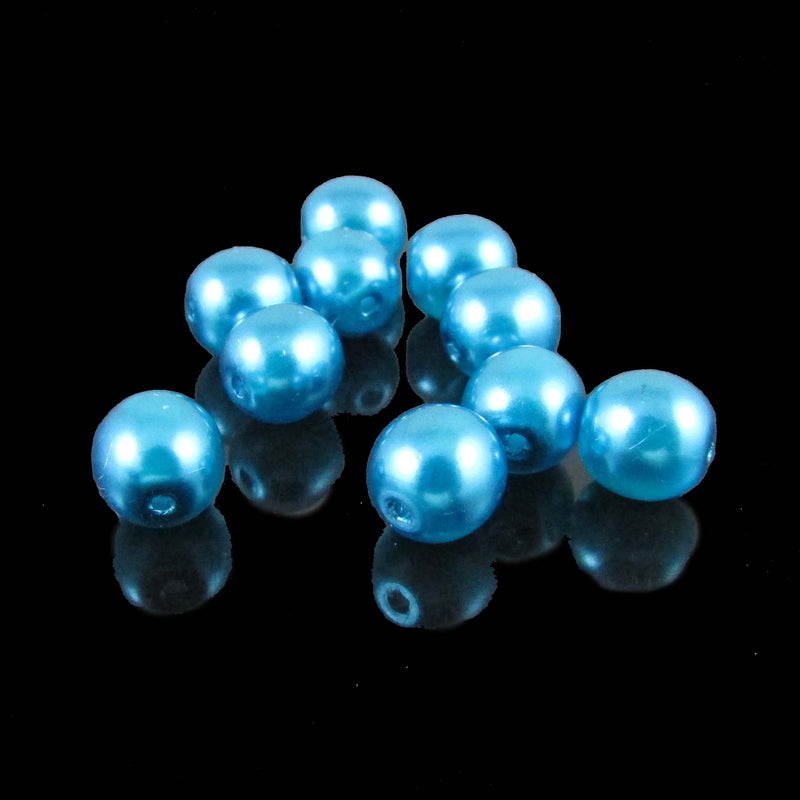6mm turquoise pearl-coated Czech glass druk 8" strand (33 beads)