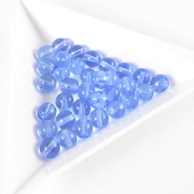 6mm transparent sapphire blue Czech druk beads, 8" strand, 33 beads