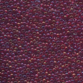 Size 8/0 AB finish transparent ruby red Preciosa seed beads, 20gm, ~600 beads