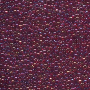 Size 8/0 AB finish transparent ruby red Preciosa seed beads, 20gm, ~600 beads