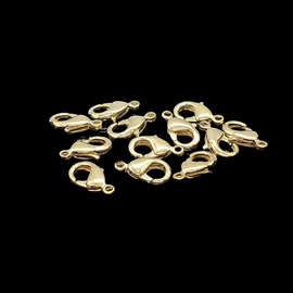 12mm x 6.5mm gold plated brass lobster clasps, 12 pcs.