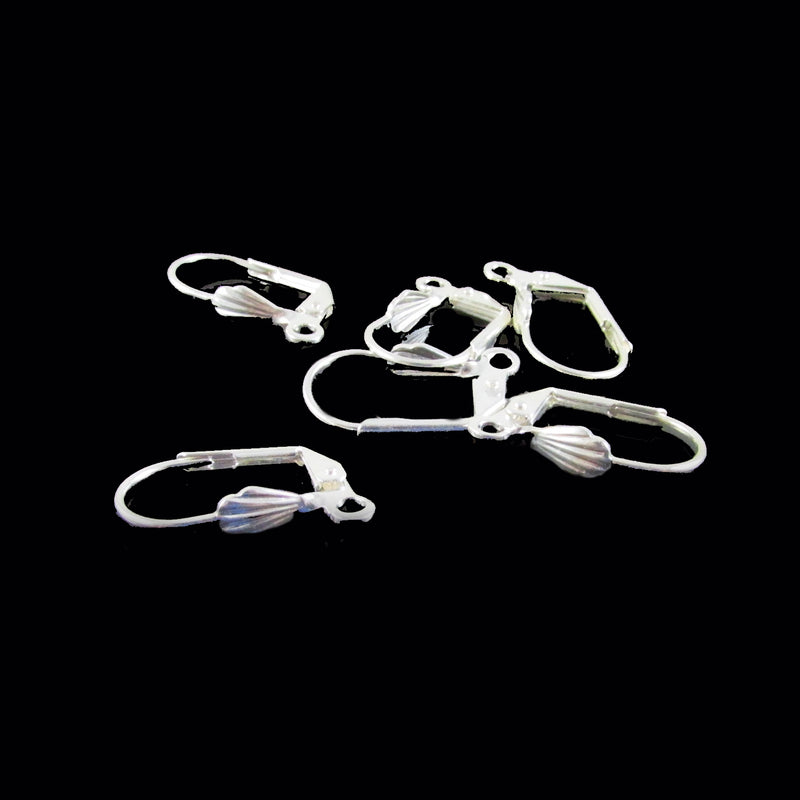 19x12mm silver plated brass, shell front, lever back ear wires, 6 pcs (3 pair)