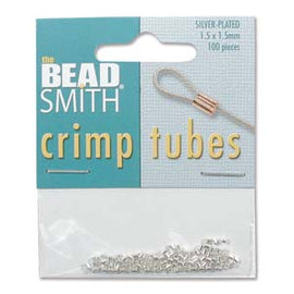1.5mm outside diameter, silver plated, crimp tubes by The Bead Smith, 100 pcs