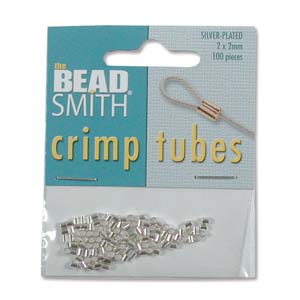 2mm outside diameter, silver plated, crimp tubes by The Bead Smith, 100 pcs