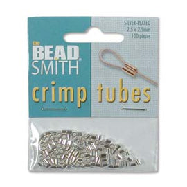 2.5mm outside diameter, silver plated crimp tubes by The Bead Smith, 100 pcs