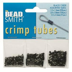 Assorted sizes black oxide crimp tubes by The Bead Smith, 3 sizes, 475 pcs total