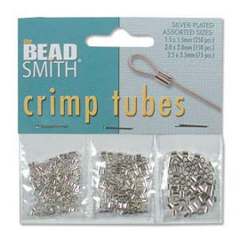Assorted sizes silver plated crimp tubes by The Bead Smith, 3sizes, 475pcs total