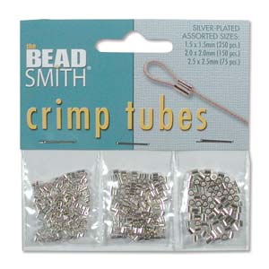 Assorted sizes silver plated crimp tubes by The Bead Smith, 3sizes, 475pcs total