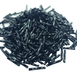 12mm x 2mm black twisted glass bugle beads, Miyuki TW401, 25gm, ~420 beads