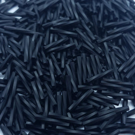 12 x 2mm matte black twisted glass bugle beads, Miyuki TW401F, 25gm, ~420 beads