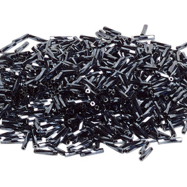 12x2mm opaque met. black twist glass bugle beads, Miyuki TW451, 25gm, ~420 beads