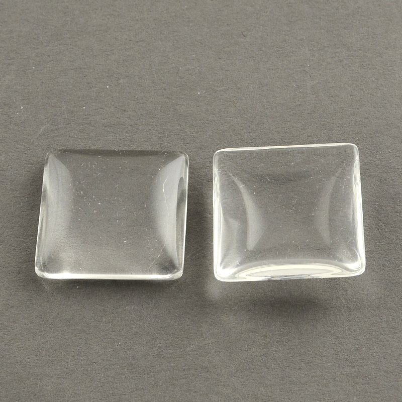 25mm x 25mm x 5- 6mm thick clear glass, square cabochons, 25 pcs.
