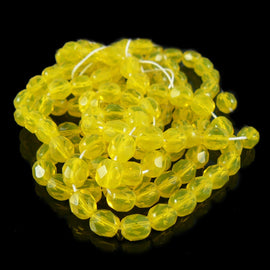 6mm yellow faceted round Czech fire polished glass beads, 6" or 8" strand. Yellow, spring, Easter, Fall, Halloween, Thanksgiving, summer