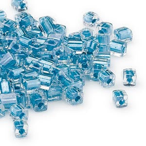 4mm clear color line met. light blue square beads Miyuki SB2606 20gm ~208 beads