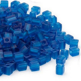 4mm transparent frosted dark blue square beads, Miyuki SB149F, 20gm, ~208 beads