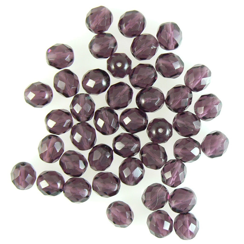 8mm facet round amethyst purple, Czech fire polish glass beads, 21 beads