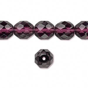 10mm faceted round, amethyst purple, Czech fire polished glass beads, 8" strand