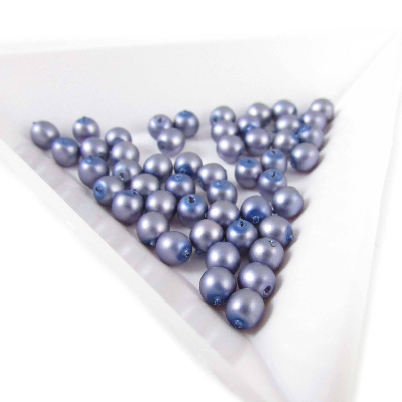 4mm matte steel blue glass pearls, 8" strand (50 beads).  Tropical, prom, summer, Easter, faux pearls, variegated, periwinkle, spring