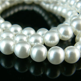 6mm luster white glass pearls, 8" strand, approx. 35- 36 beads