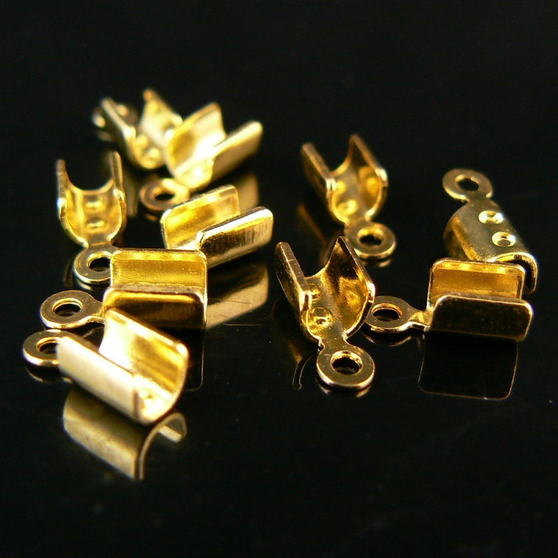2mm gold plated fold over crimp cord ends, 144 pcs WHOLESALE