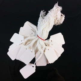 Size 4 white scallop top string tags/ merchandise price tags, 100 pcs