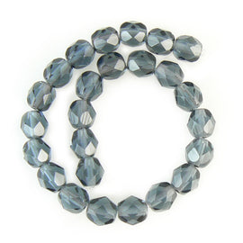 6mm faceted round Montana blue Czech fire polished glass beads, 6" str, 25 beads