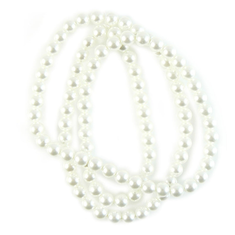 6mm luster white glass pearls, 8" strand, approx. 35- 36 beads