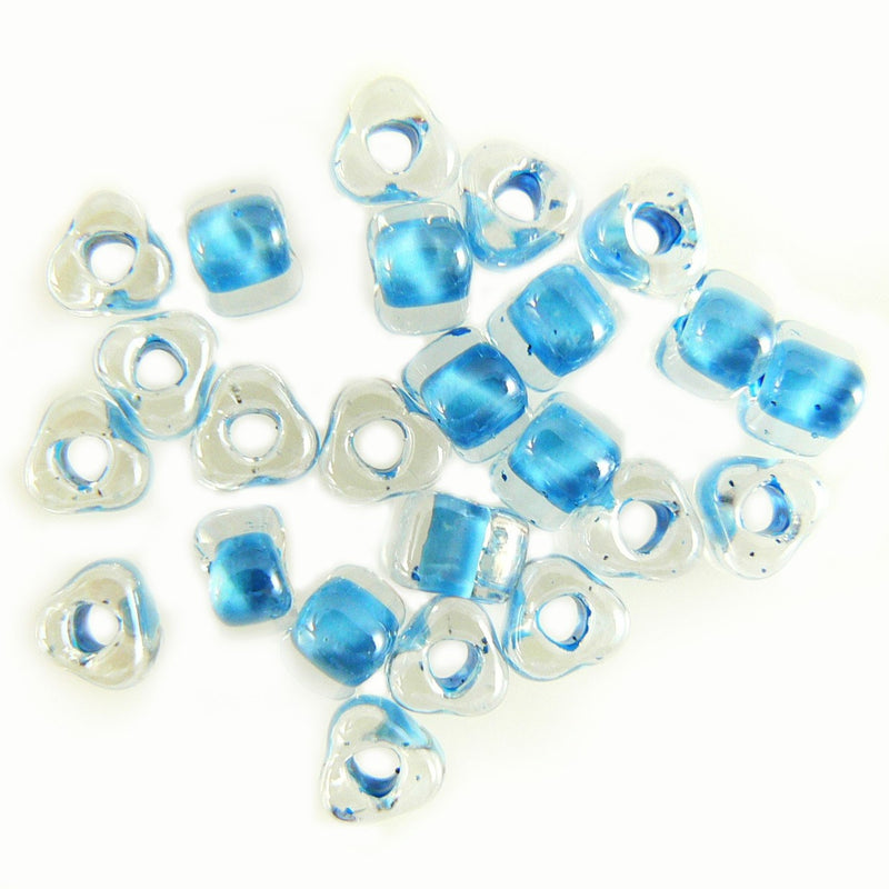 4mm sky blue color lined clear triangle glass beads Miyuki 1116 20gm, ~250 beads
