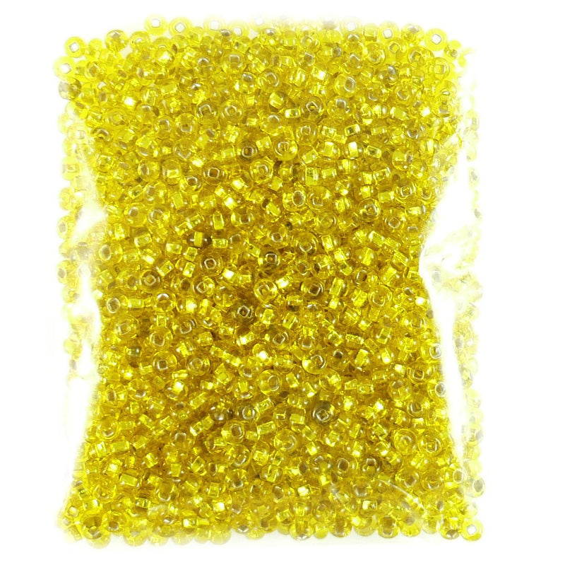 Size 8/0 silver lined yellow seed beads, 20gm, ~600 beads