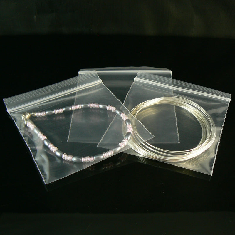 3" x 3", 2 mil thick, zip top reclosable polyethylene storage bags, 100 pcs