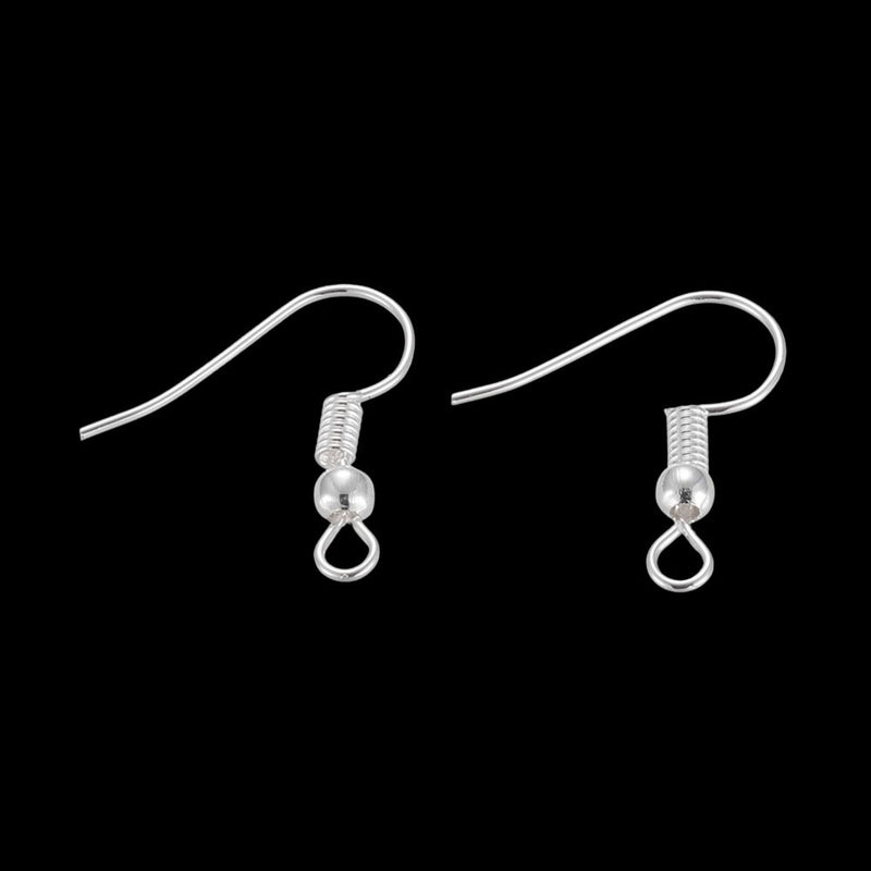 Silver plated fish hook ear wires, 18mm tall w/ 2mm hole, .8mm thick, 48 ct. (24 pair)