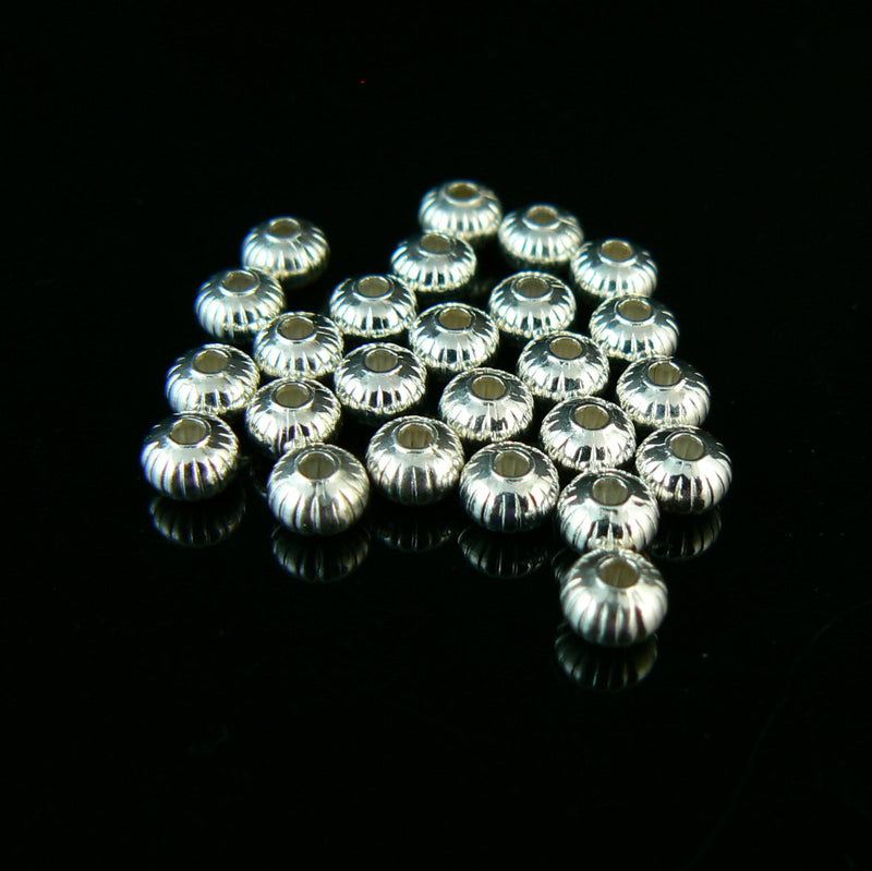 4.5 x 3mm silver plated brass corrugated saucer beads, 50 pieces