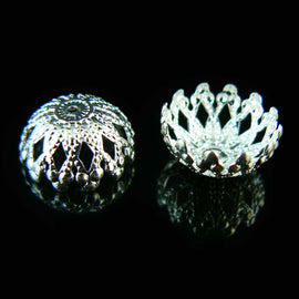 12 x 6mm silver plated brass filigree dome bead cap beads, 12 pieces