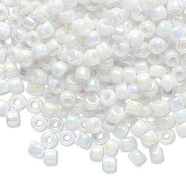 Size 6/0 opaque white rainbow Matsuno glass seed beads, 20gm, ~340 beads
