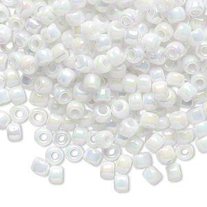 Size 6/0 opaque white rainbow Matsuno glass seed beads, 100gm, ~1,700 beads