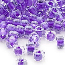 4mm clear color lined purple triangle glass beads, Miyuki 1123, ~22gm ~242 beads