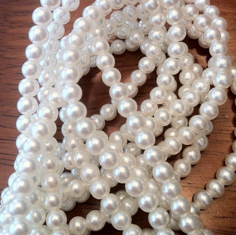 4mm luster white glass pearls, 7" strand, ~44 beads