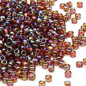 Size 8/0 trans. rainbow root beer Dyna-Mites glass seed beads, 100gm ~3000 beads