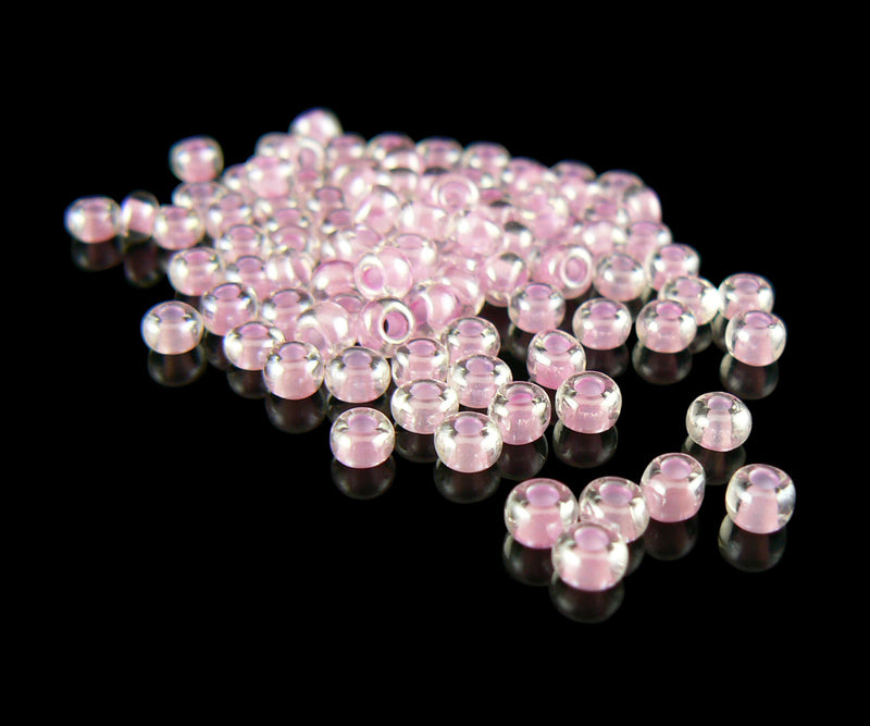 Size 6/0 clear color lined bubblegum pink glass seed beads, 20gm, ~275 beads