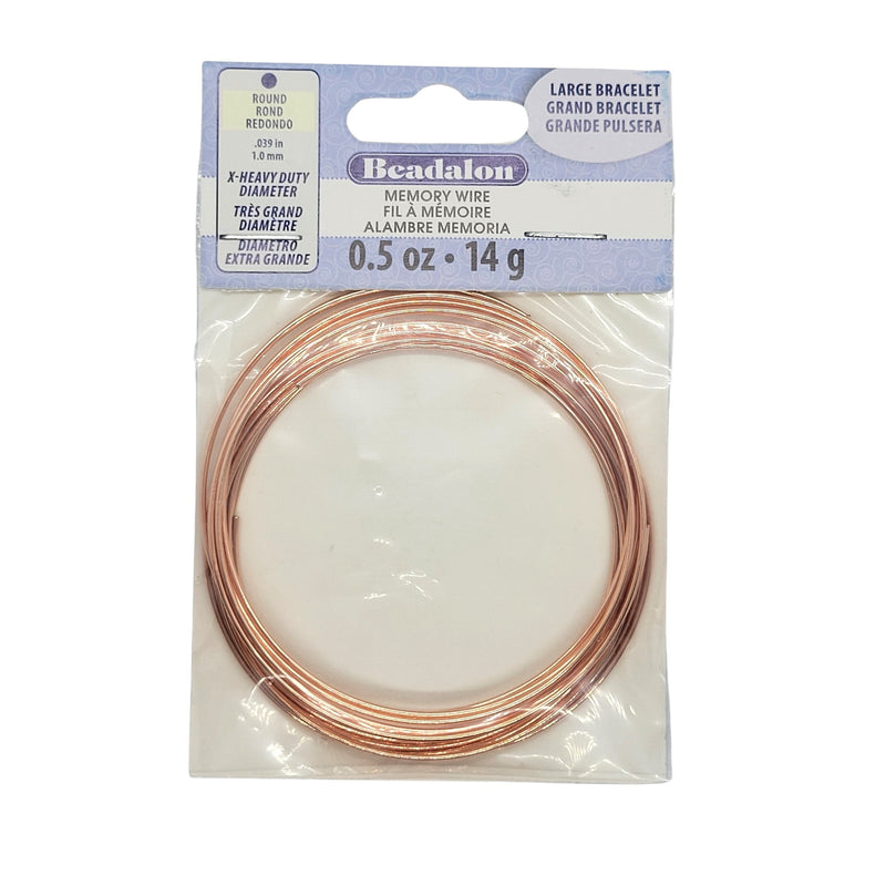Beadalon 1mm thick extra HEAVY DUTY rose gold color large BRACELET memory wire, .5oz., ~9 loops 