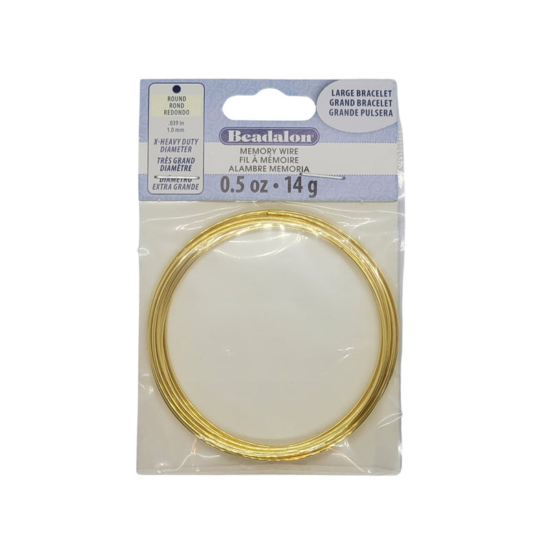 Beadalon 1mm thick HEAVY DUTY gold plated large BRACELET memory wire, .5oz., ~9 loops. 