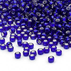 Size 8/0 silver lined cobalt blue Matsuno glass seed beads, 20gm, ~600 beads