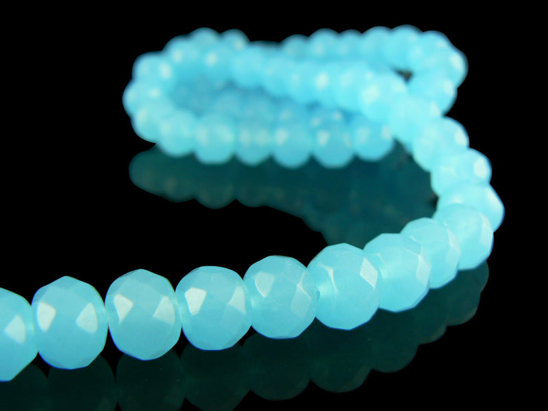 10mm x 8mm faceted rondelle, aqua, glass beads, 12" strand