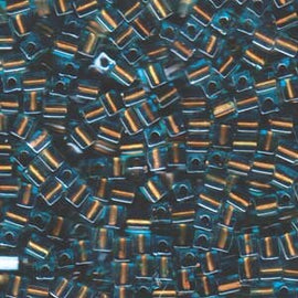 4mm blue color lines brown square beads, Miyuki SB2642, 20gm, ~208 beads. Beach | tropical | summer