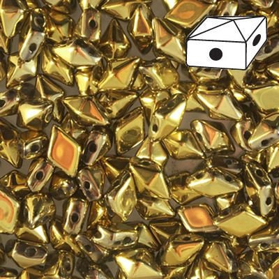 5x8mm pastel full aurum (glossy metallic gold) DiamonDuo 2 hole beads, 12 gm, ~80 beads
