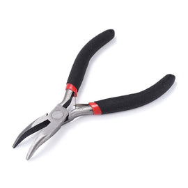 Bent nose pliers with comfort handle, 5" long, rustless carbon steel, Beadthoven brand.